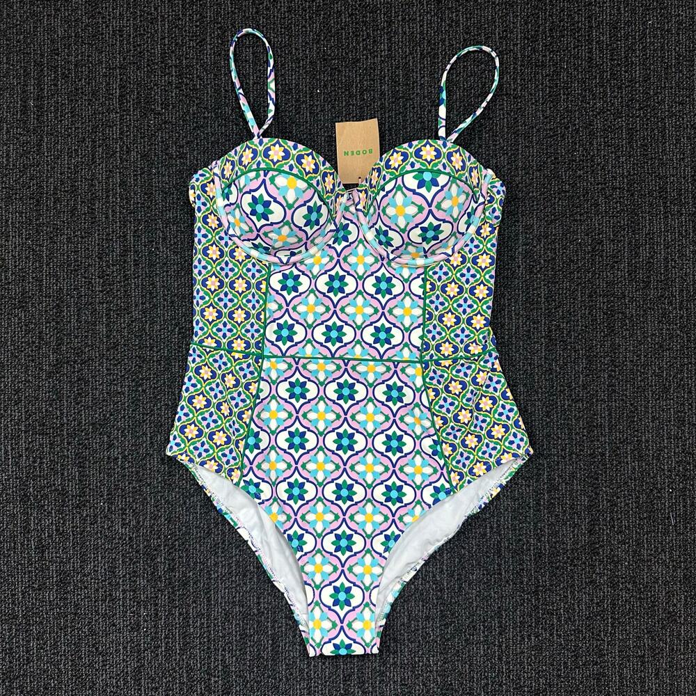 Boden Multi Rhodes Floweret Tile Swimsuit One Piece Cup Sized US 36B NWT - Picture 2 of 8